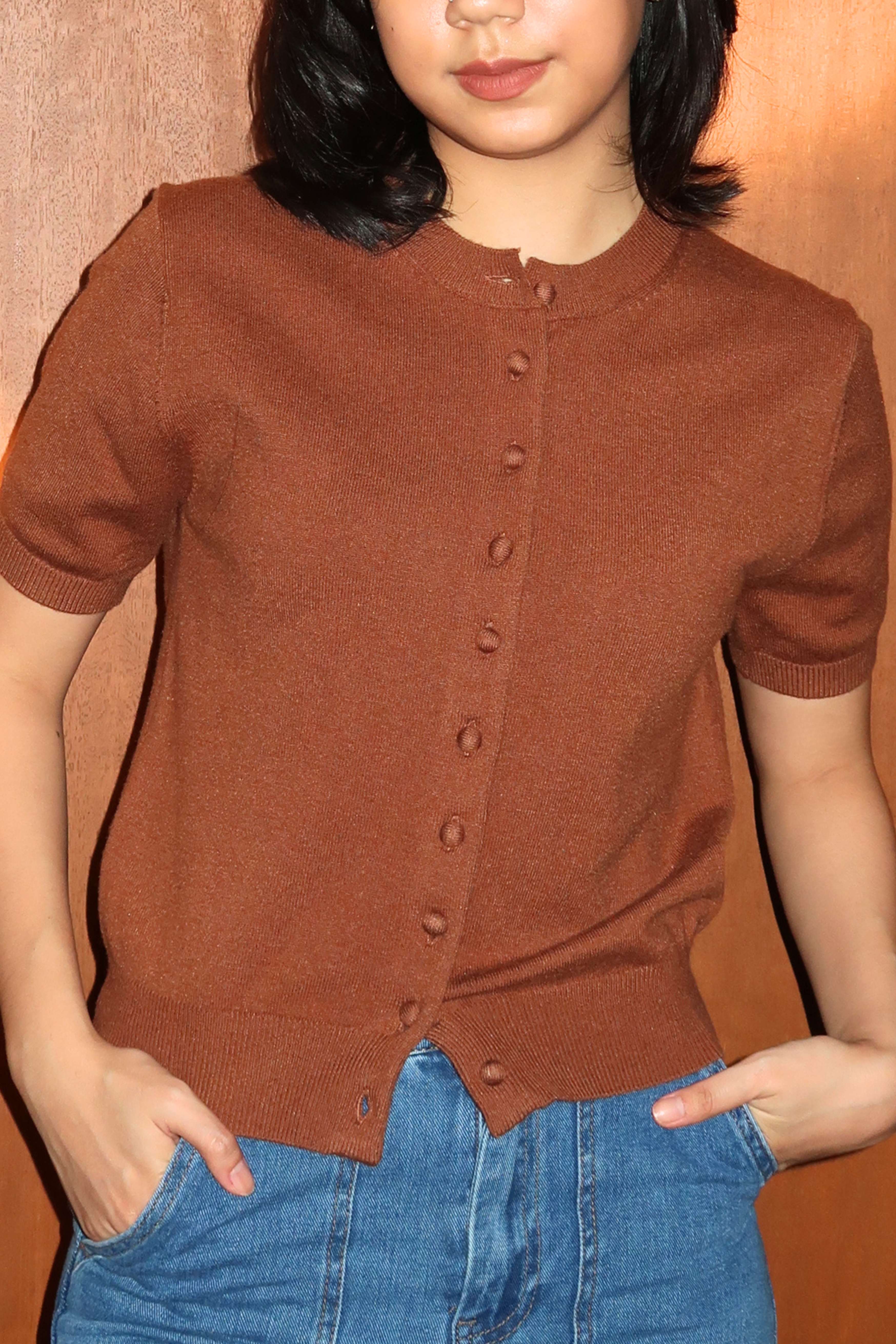 90s Short Sleeve Cardigan in Cinnamon - Image 6