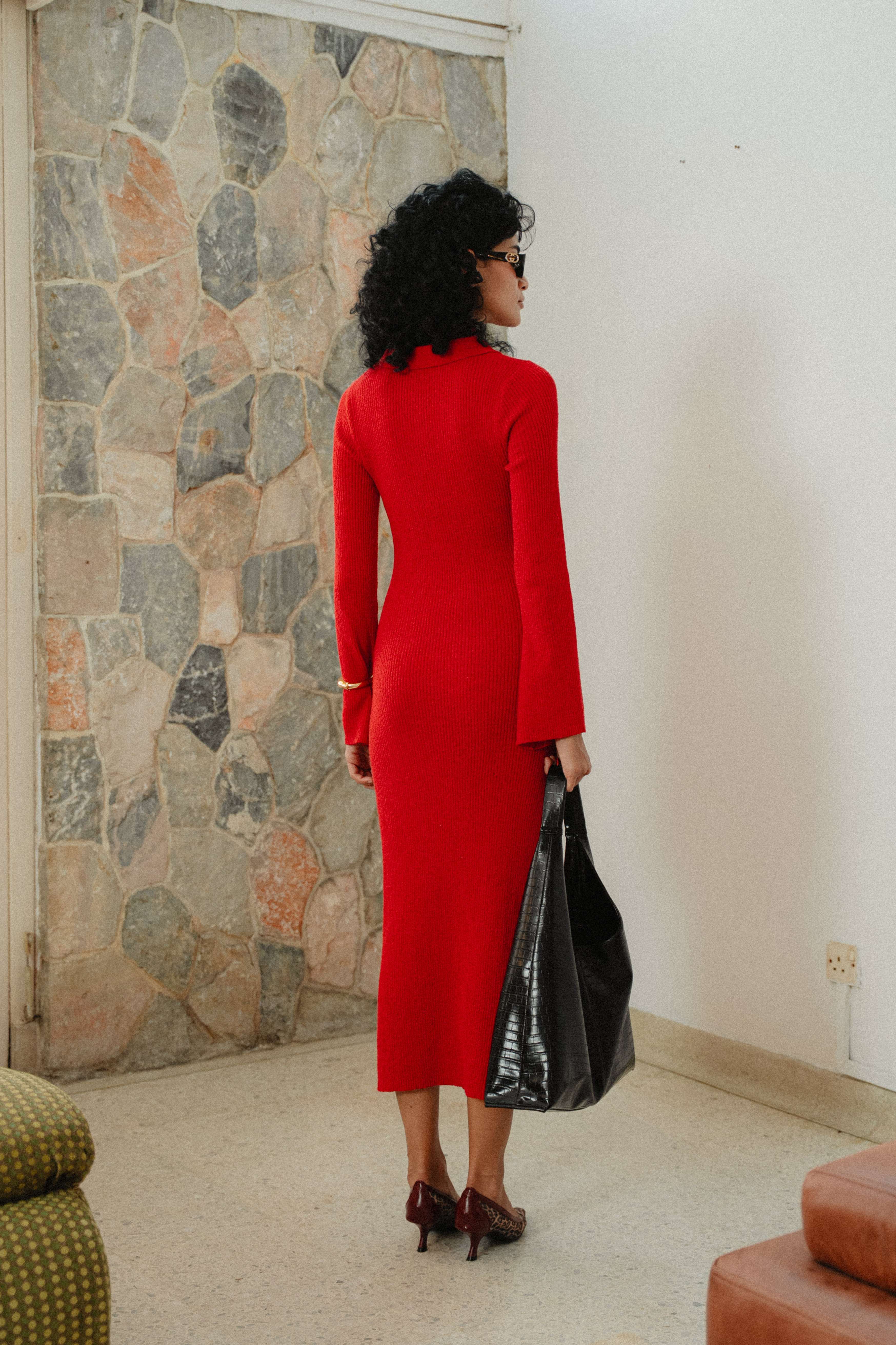 Melrose Knit Dress in Rouge Red - Image 3
