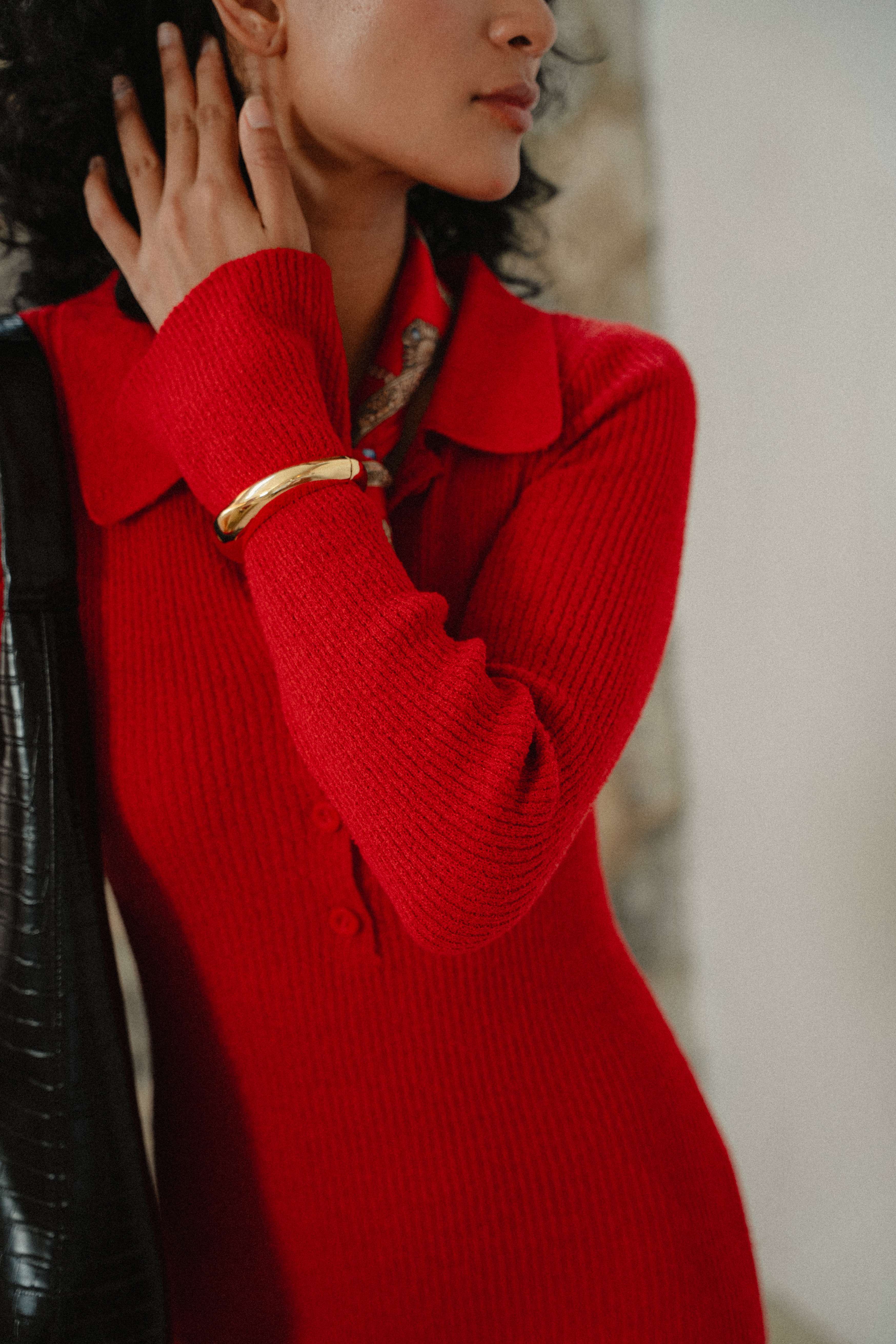 Melrose Knit Dress in Rouge Red - Image 4