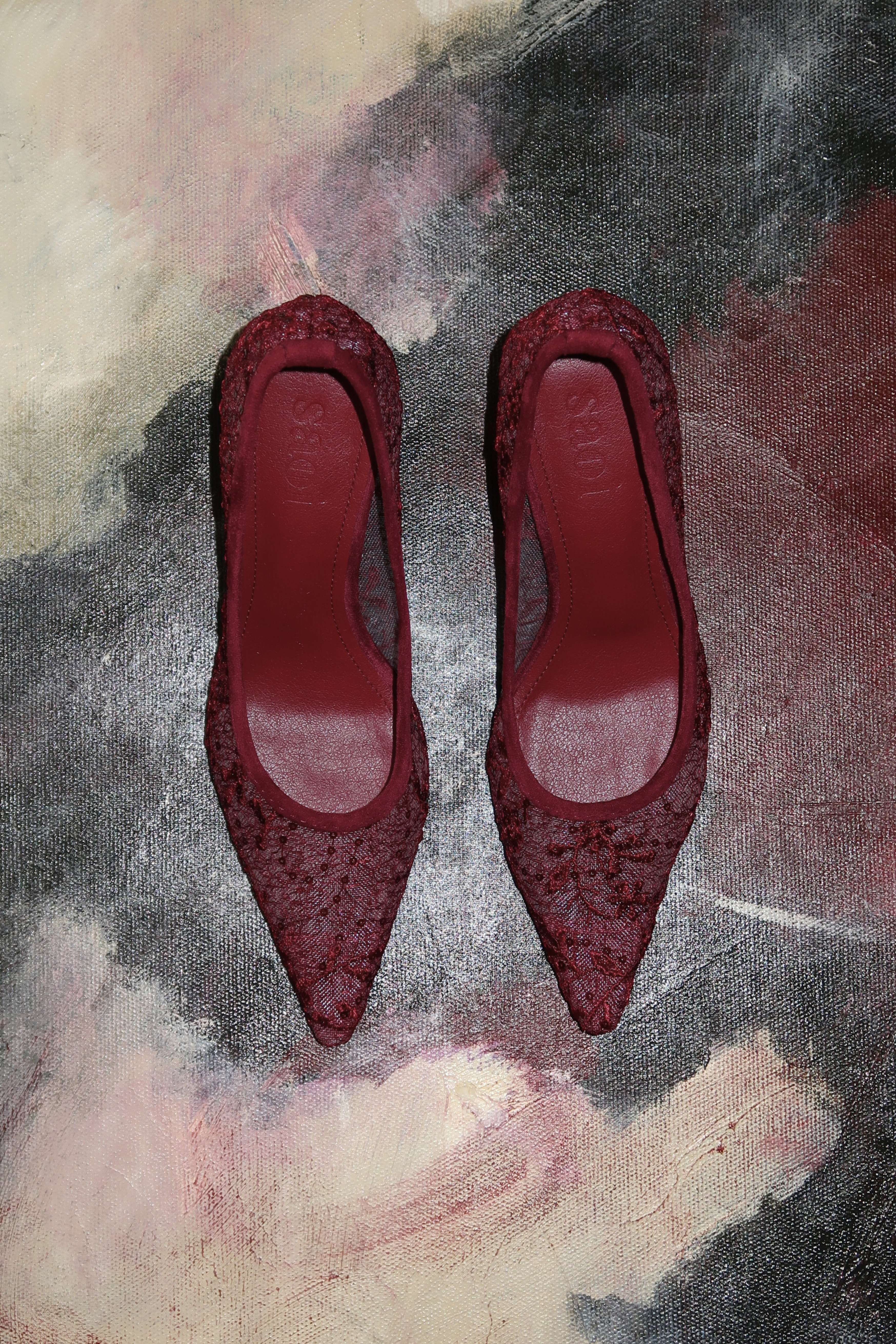 Rama Lace Heels in Ruby - Image 3