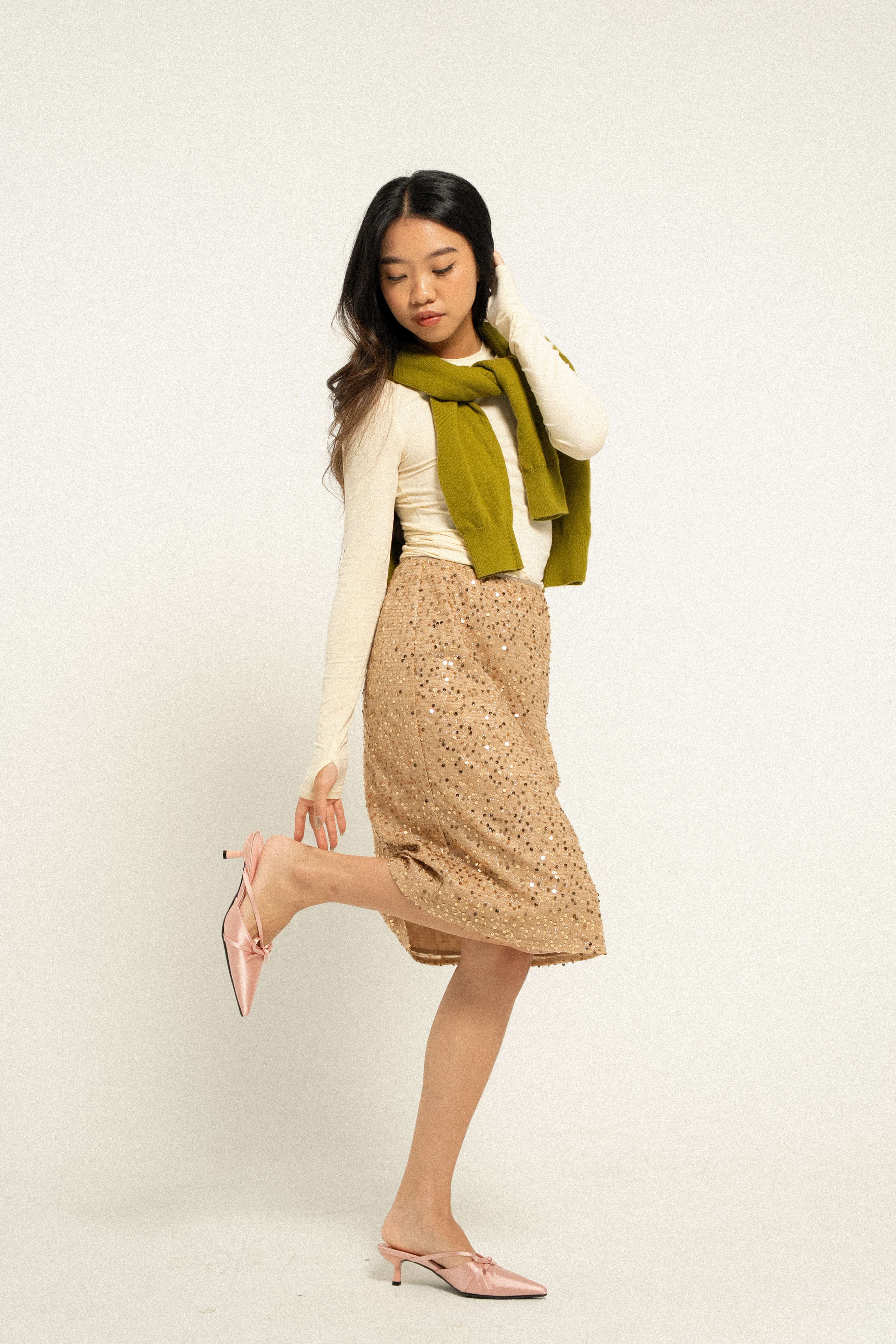 Sequin Skirt in Gold Souk - Image 2