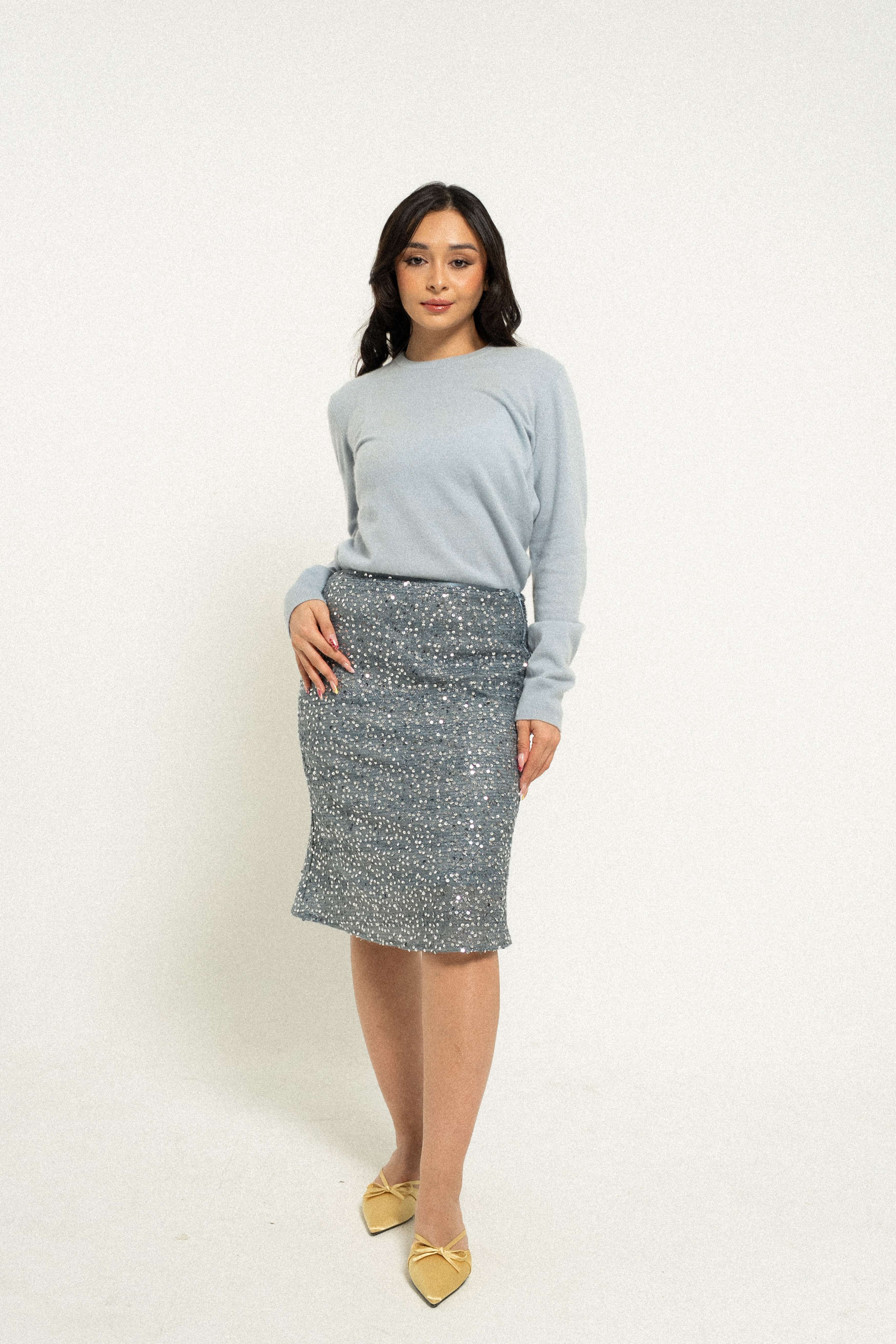 Sequin Skirt in Sicily Blue - Image 2