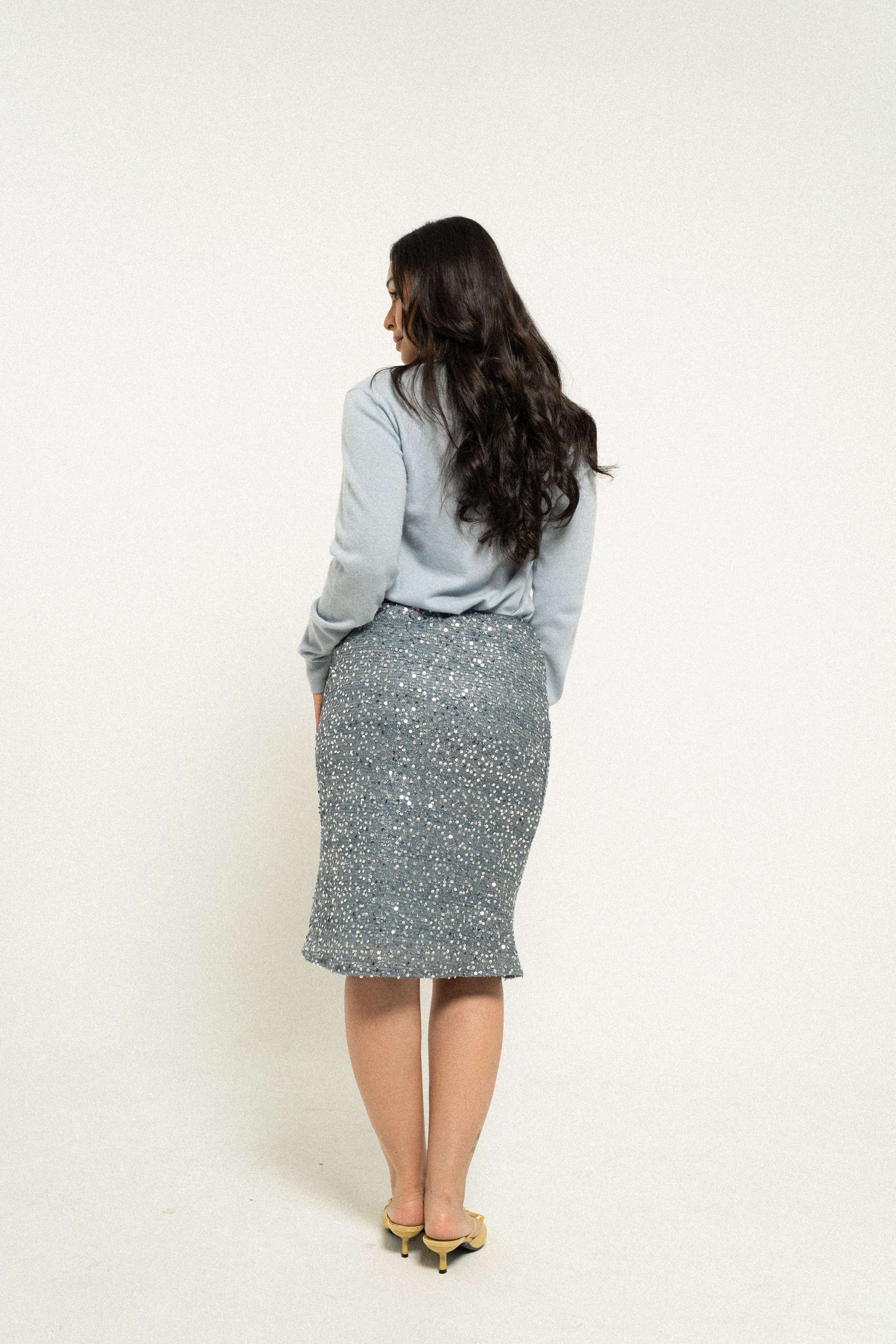 Sequin Skirt in Sicily Blue - Image 4