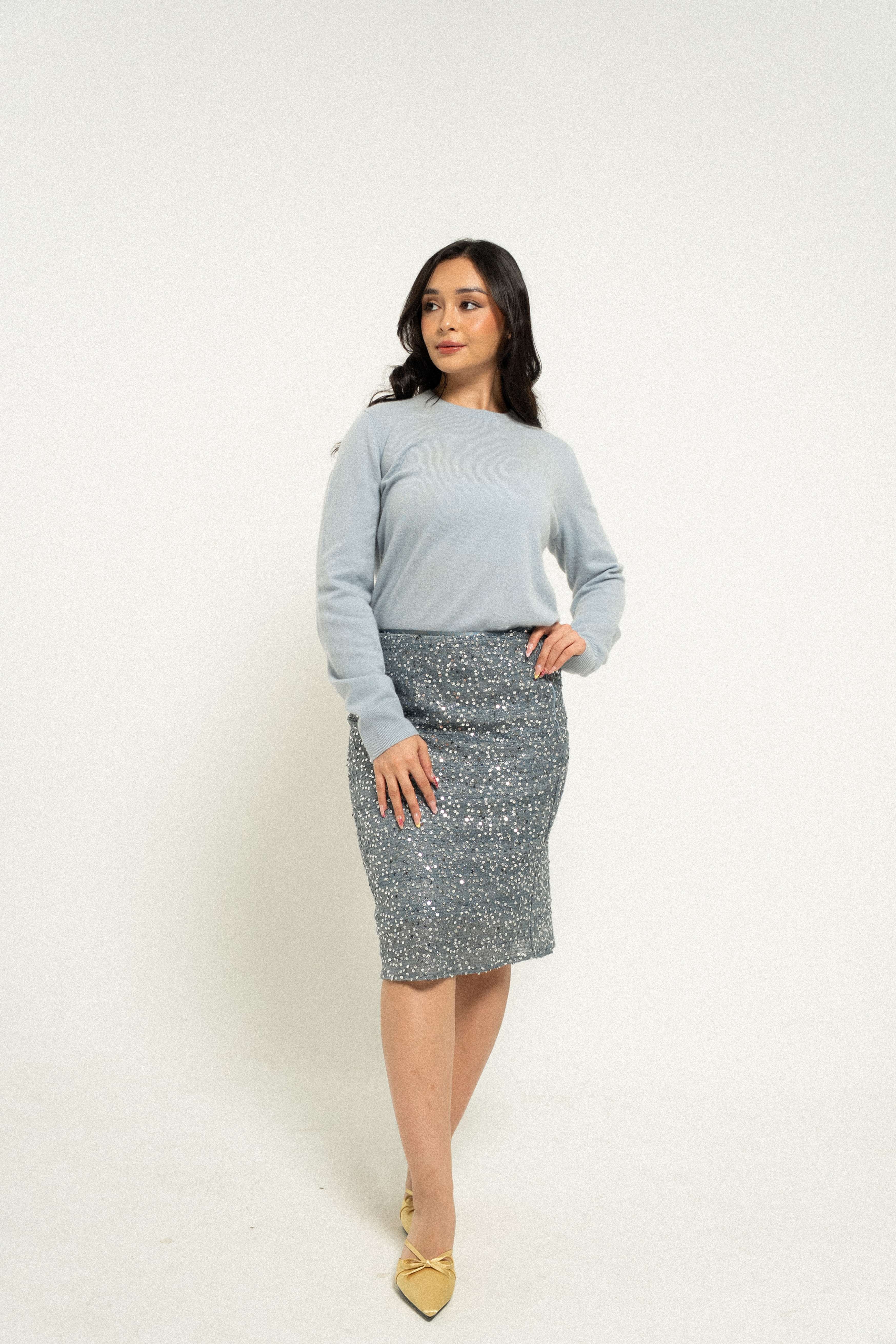 Sequin Skirt in Sicily Blue - Image 5