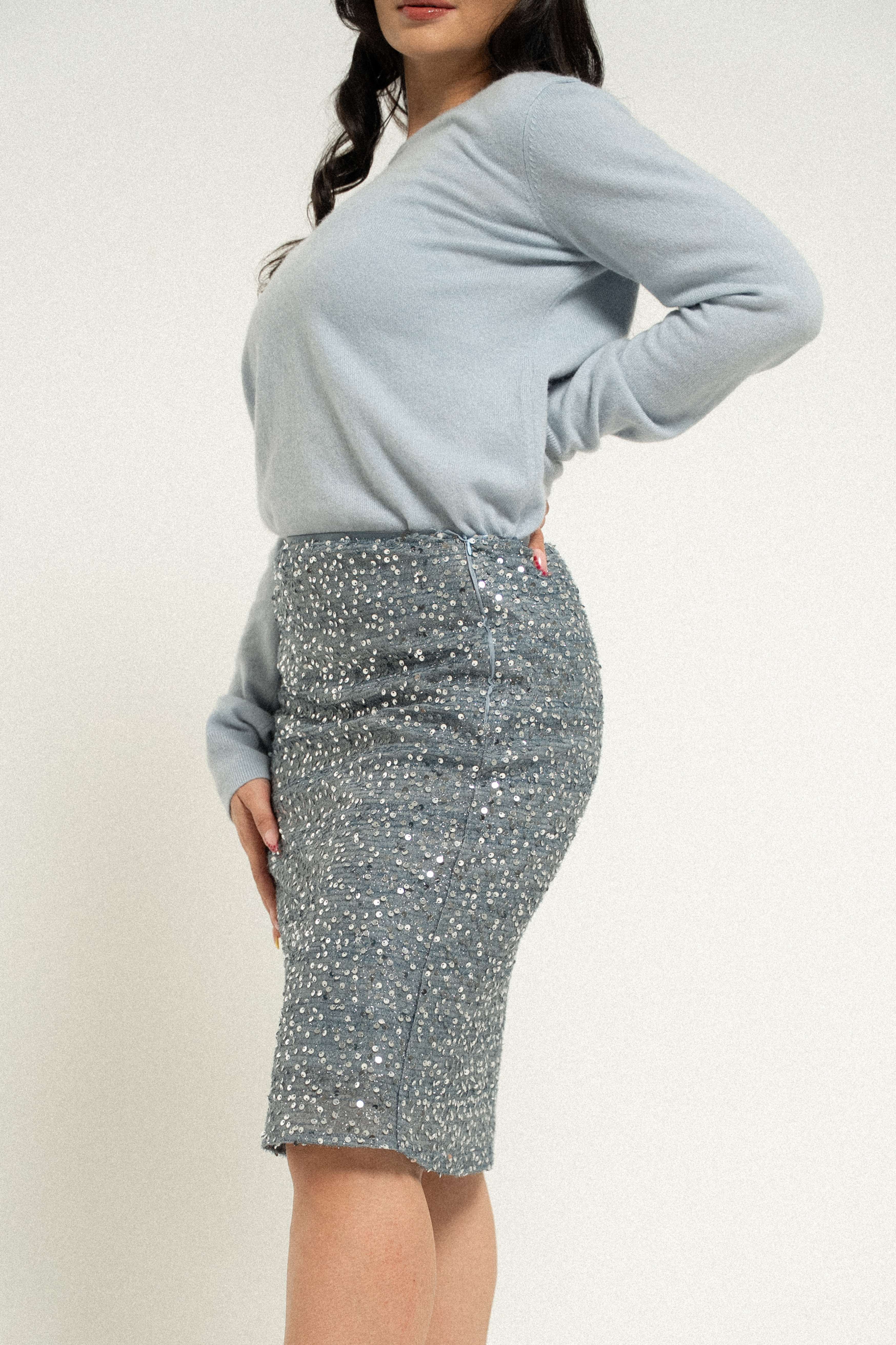 Sequin Skirt in Sicily Blue - Image 6